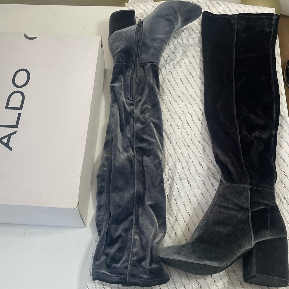 Aldo Charcoal Velvet Over-the-Knee Boots
